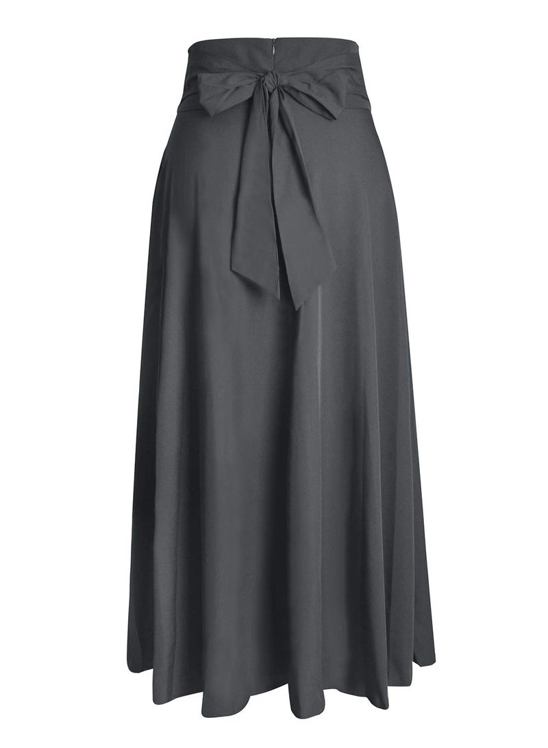 RANPHEE Gray Skirt Women Faldas Largas de Mujer Elegantes Fall Casual Long Pleated Flowy Fit and Flare Swing A Line Flattering Skirts to Hide Tummy M - Image 3
